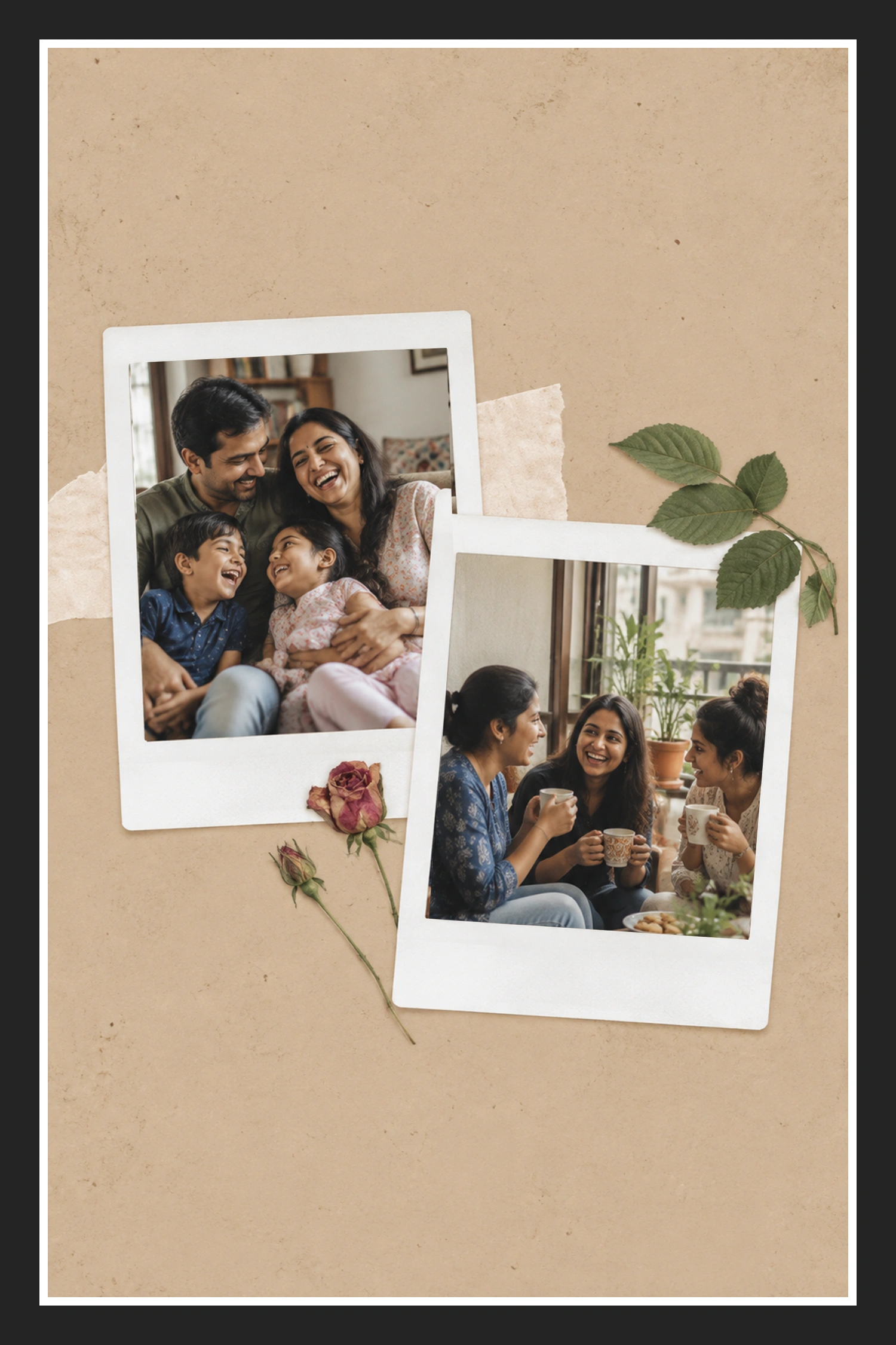 2 Photo Dried Rose Polaroids Collage Frame