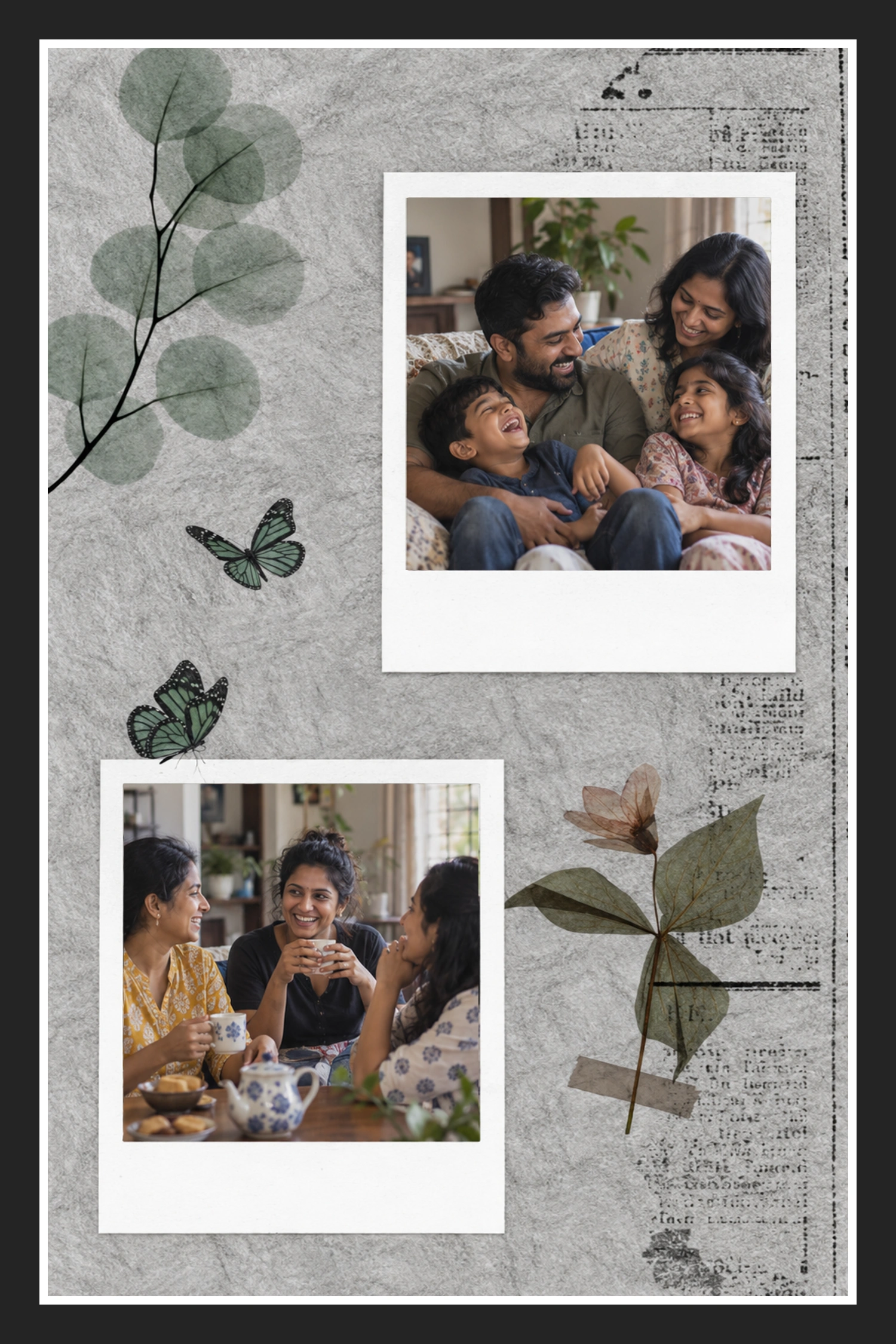 2 Photo Vintage Botanical Memories Collage Frame