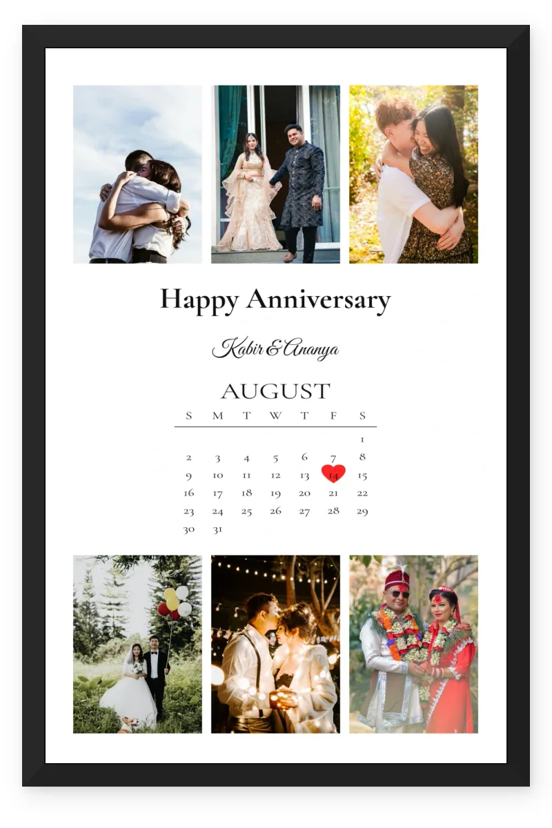 Personalized Couple Gift Photo Frame – Anniversary Calendar (6 Photos)