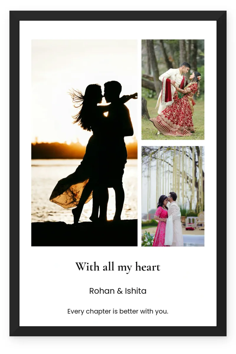 Personalized Love & Name Photo Frame – With All My Heart (3 Photos)
