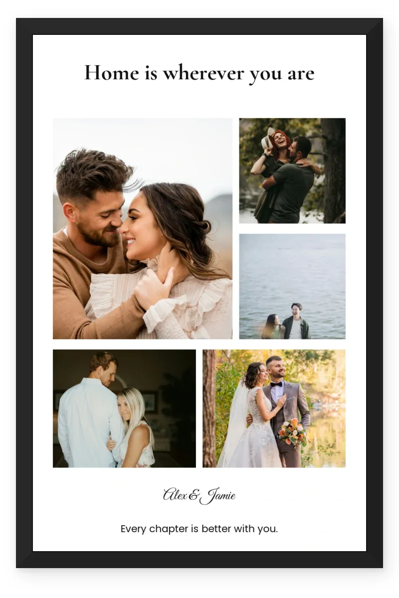 Personalized Couple Wall Photo Frame – Home Is You (5 Photos)