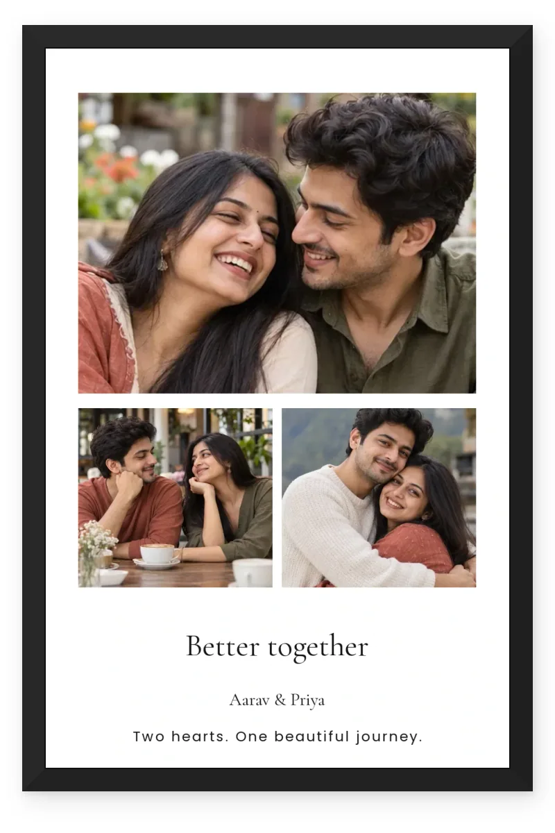 Personalized Romantic Couple Photo Frame with 3 Photos - Elegant Together