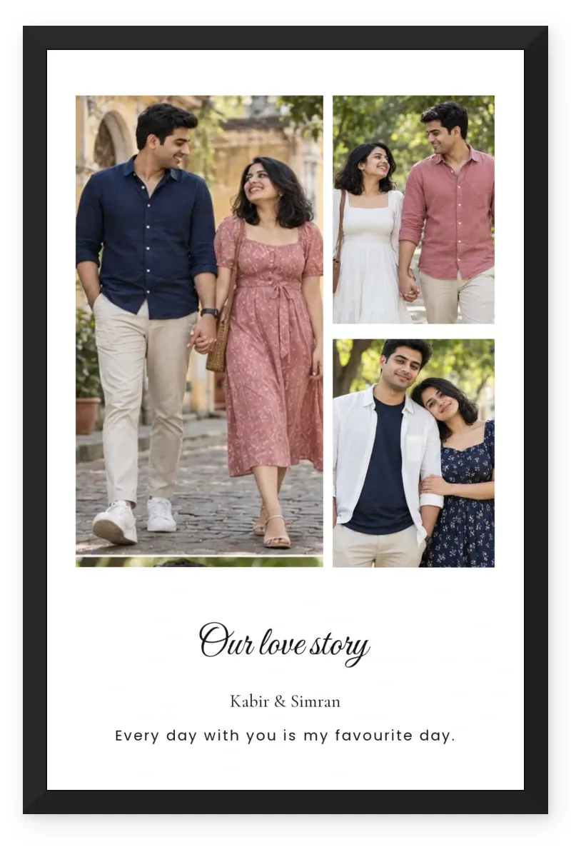 Personalized Romantic Couple Photo Frame with 3 Photos - Our Love Story