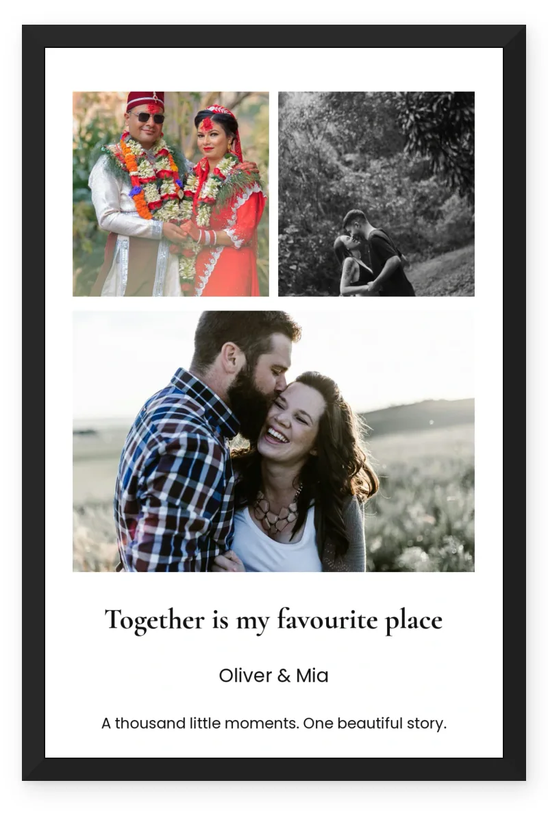 Personalized Couple Wall Photo Frame – My Favourite Place (3 Photos)