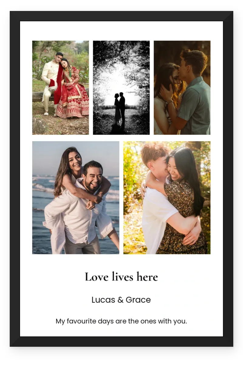 Personalized Couple Wall Photo Frame – Love Lives Here (5 Photos)