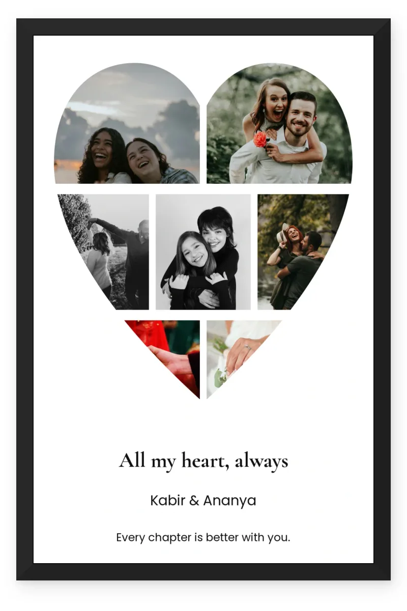 Personalized Couple Collage Photo Frame – Hearts Together (7 Photos)