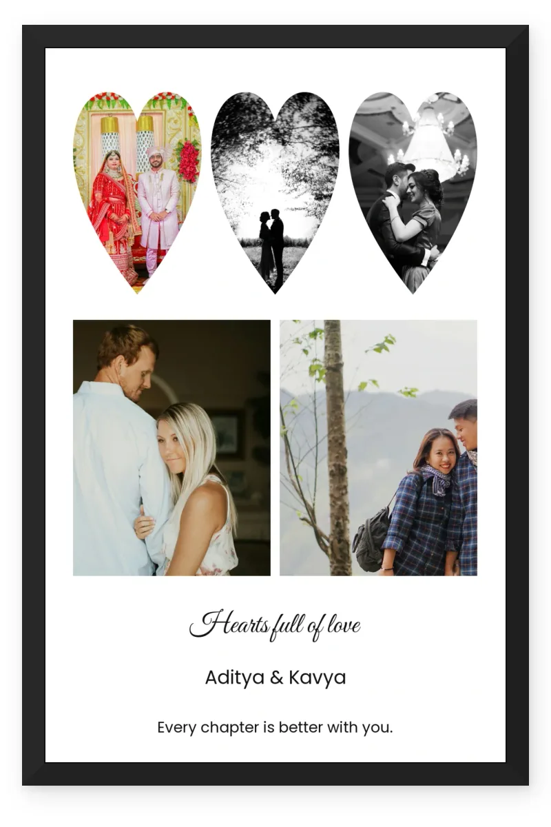 Personalized Couple Collage Photo Frame – Hearts & Promises (5 Photos)