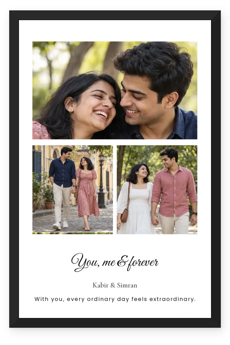 Personalized Romantic Couple Photo Frame with 3 Photos - Everyday Romance