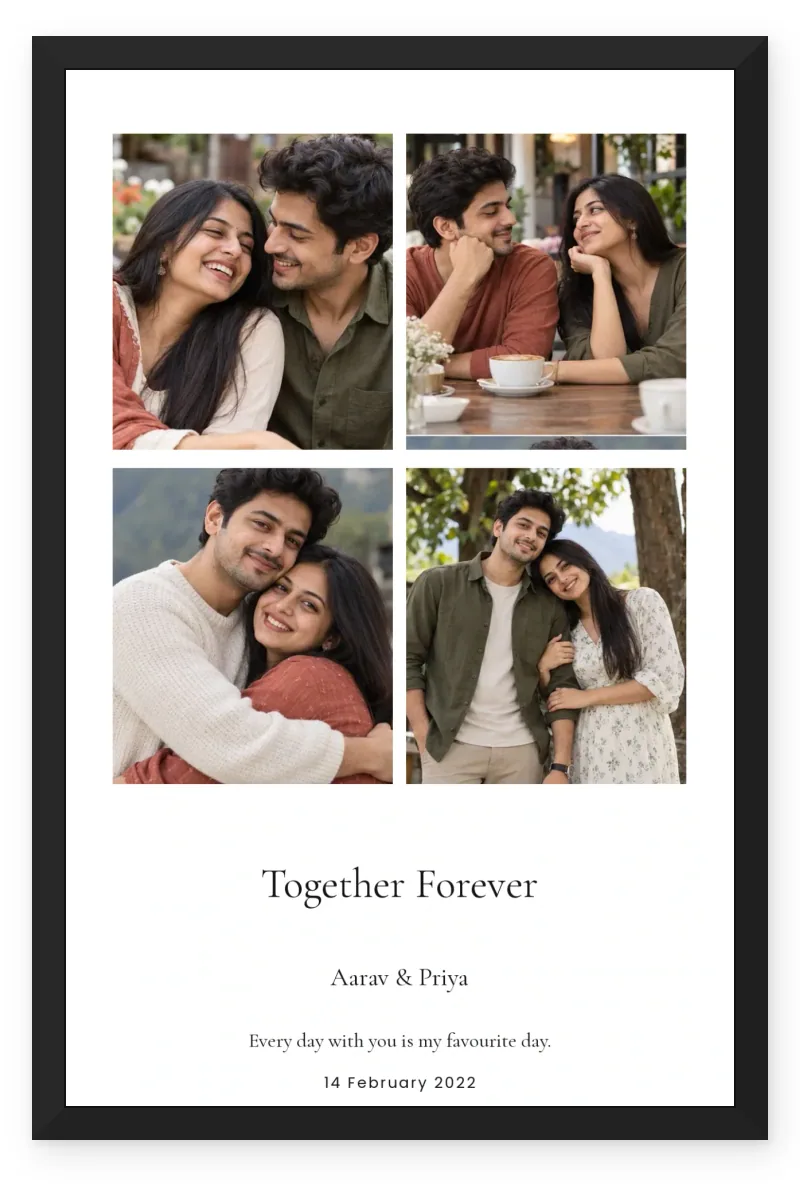 Personalized Romantic Couple Photo Frame with 4 Photos - Together Forever