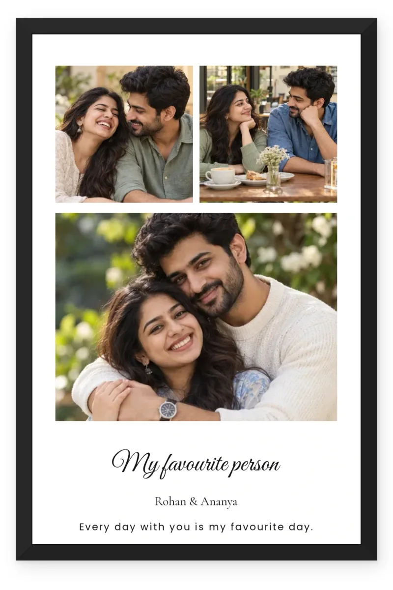 Personalized Romantic Couple Photo Frame with 3 Photos - Sunlit Love
