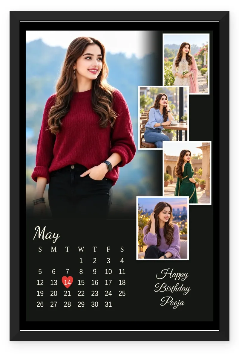 Birthday Photo Frame for Girlfriend with 5 Photos - Portrait Calendar