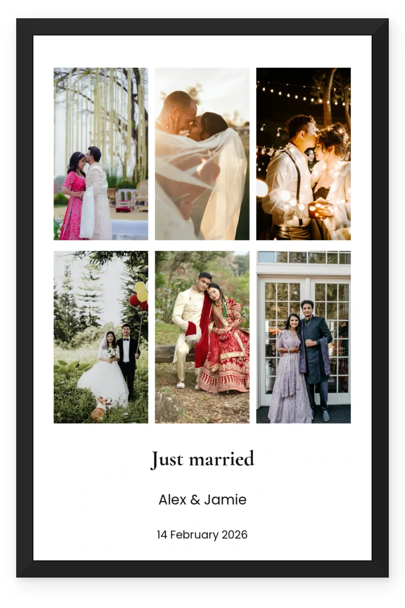 Personalized Wedding Photo Frame – Just Married (6 Photos)