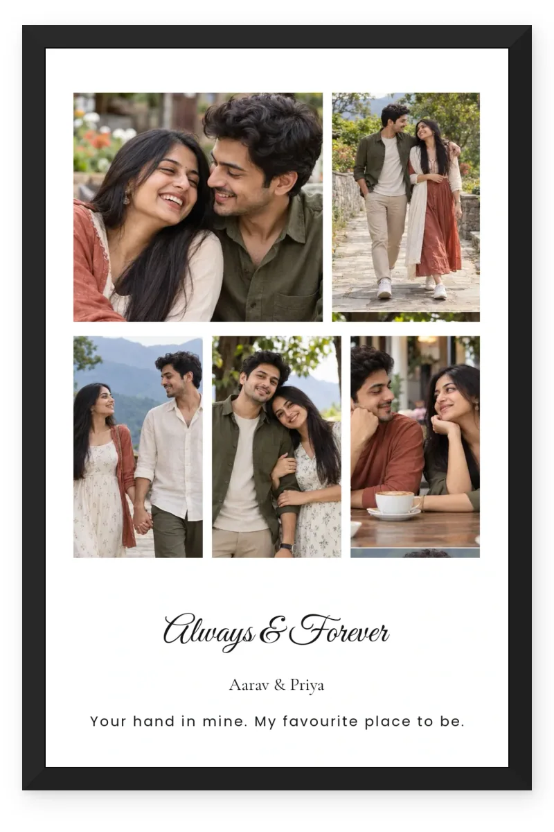 You and Me Always and Forever 5 Photo Couple Frame Wall Art