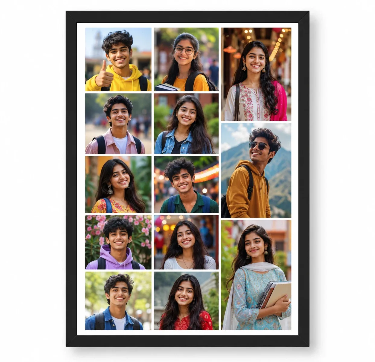 14 Photo Collage Frame 3-Column 5+5+4 Vertical Layout