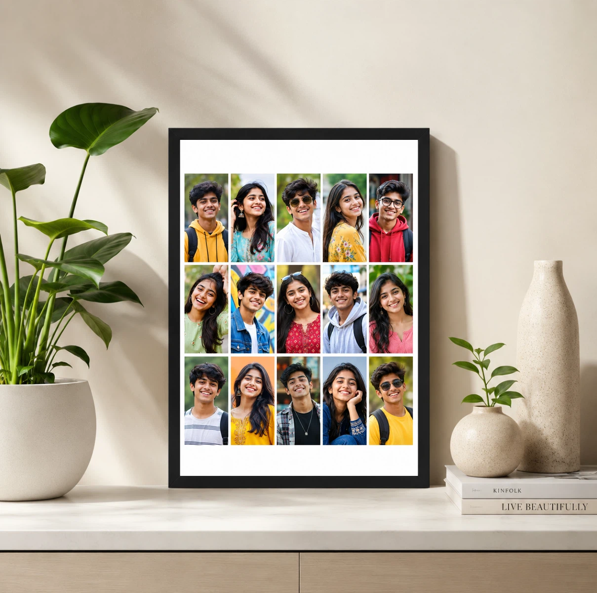15 Photo Collage Frame 5+5+5 Three Equal Rows Layout, view 2