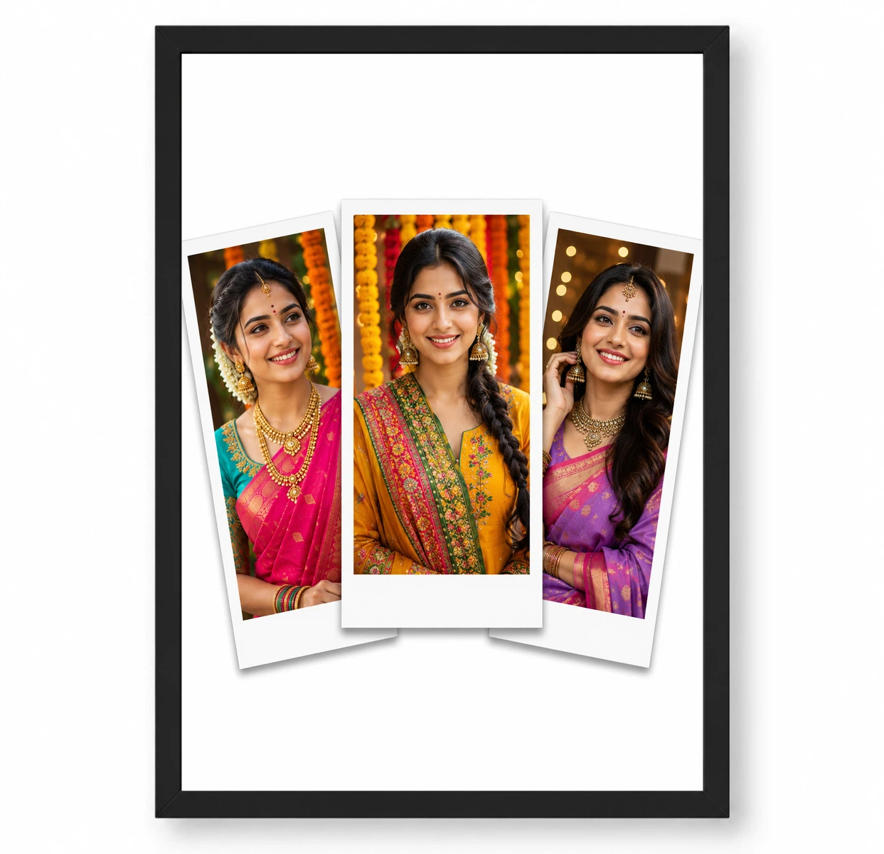 3 Photo Collage Frame Clean Polaroid Trio Scattered Layout