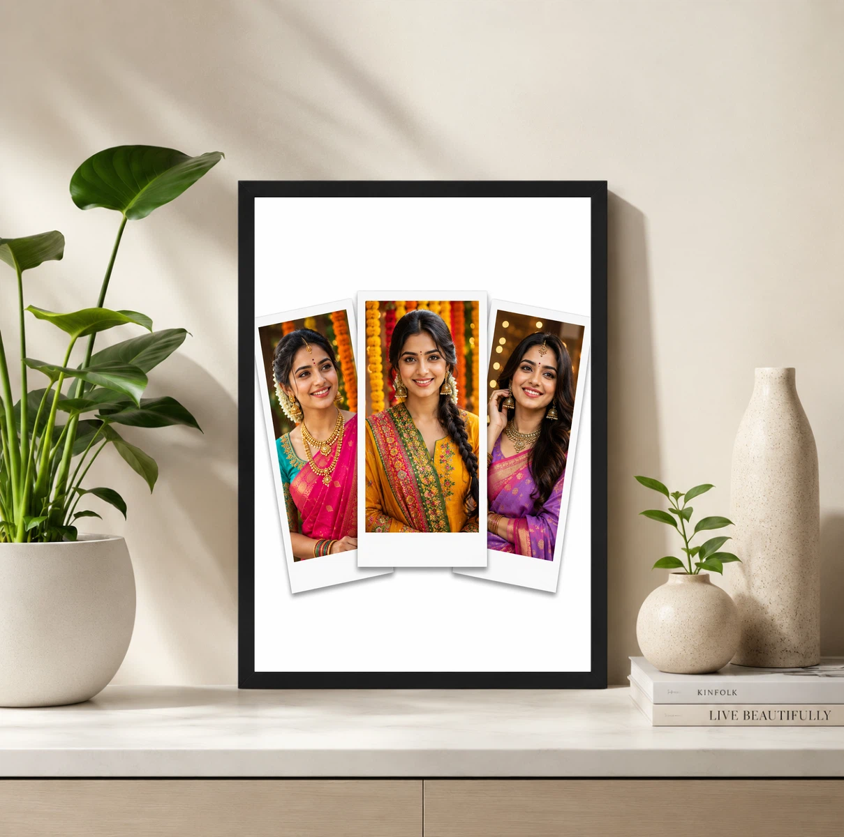 3 Photo Collage Frame Clean Polaroid Trio Scattered Layout, view 2
