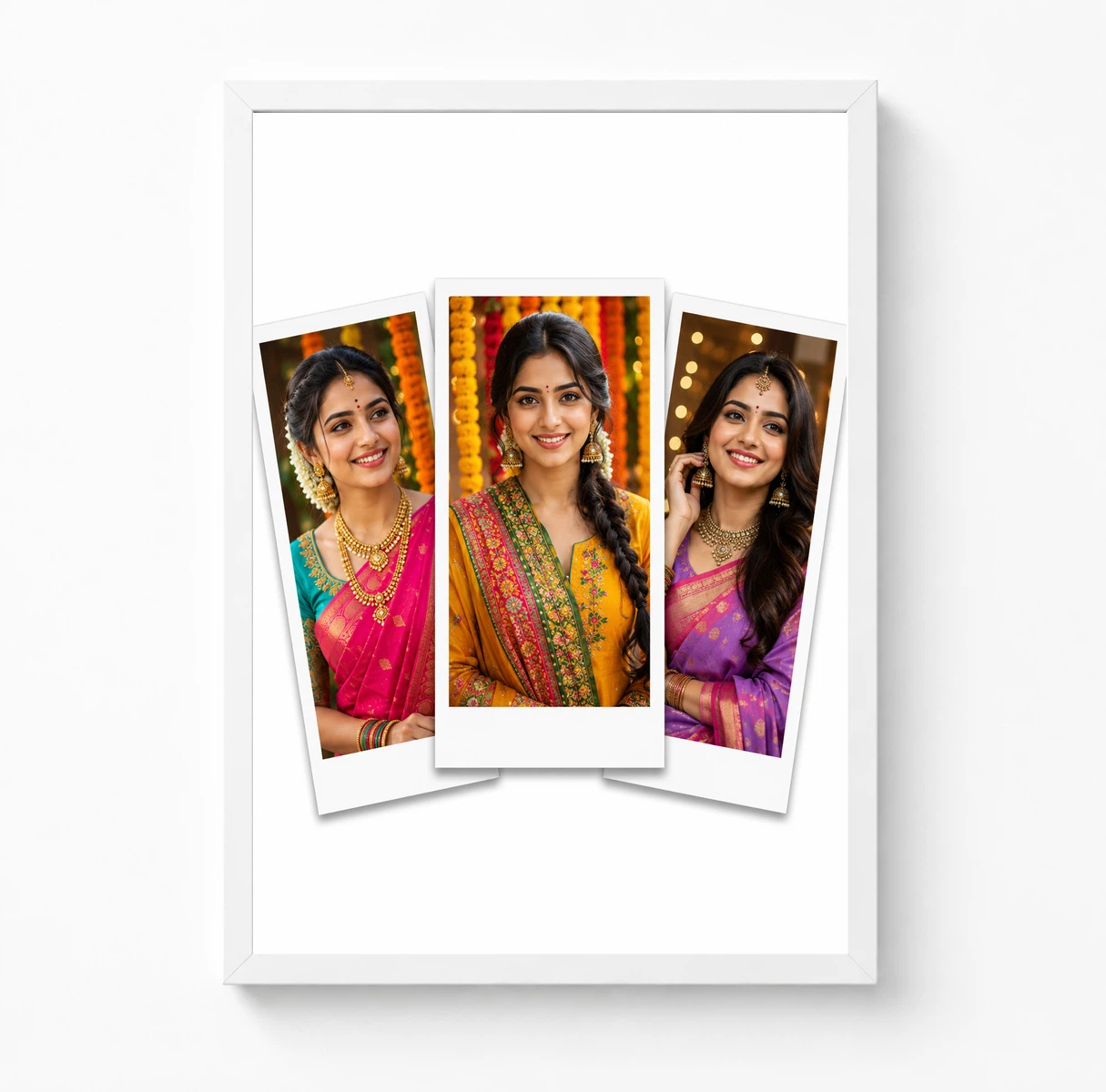 3 Photo Collage Frame Clean Polaroid Trio Scattered Layout, view 3