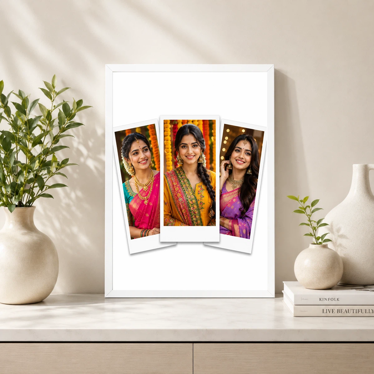 3 Photo Collage Frame Clean Polaroid Trio Scattered Layout, view 4