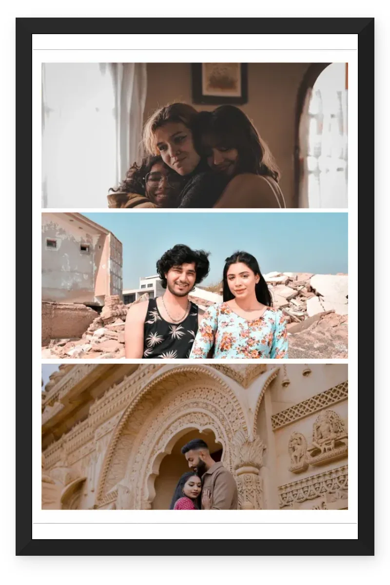 3 Photo Collage Frame Three Equal Horizontal Strips Layout