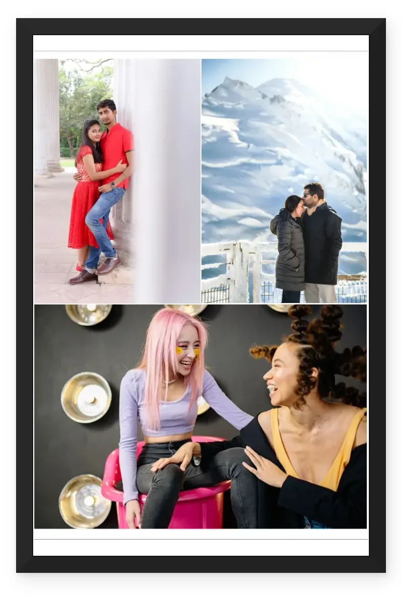 3 Photo Collage Frame Two Top Row Wide Bottom Layout