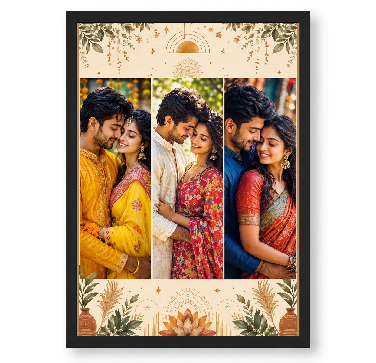 3 Photo Collage Frame Warm Sand Three Slot Minimalist Layout