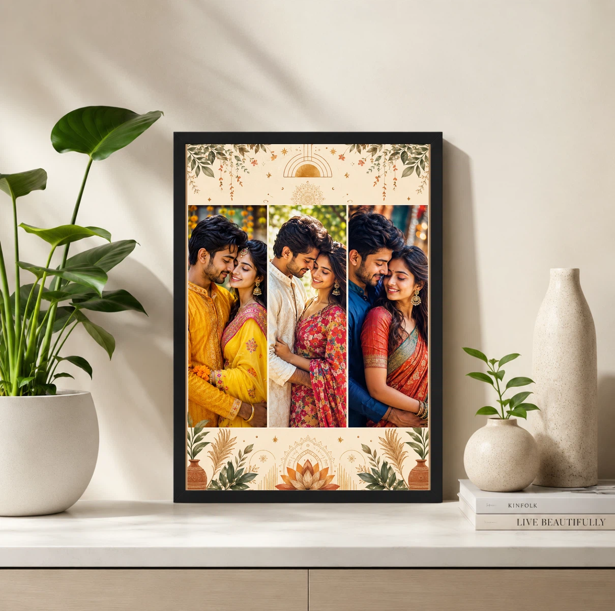 3 Photo Collage Frame Warm Sand Three Slot Minimalist Layout, view 2