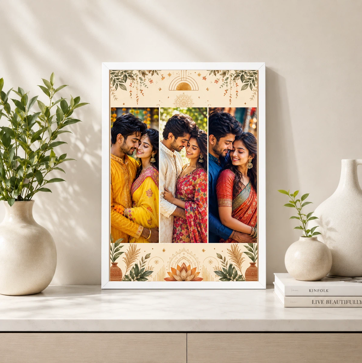 3 Photo Collage Frame Warm Sand Three Slot Minimalist Layout, view 4