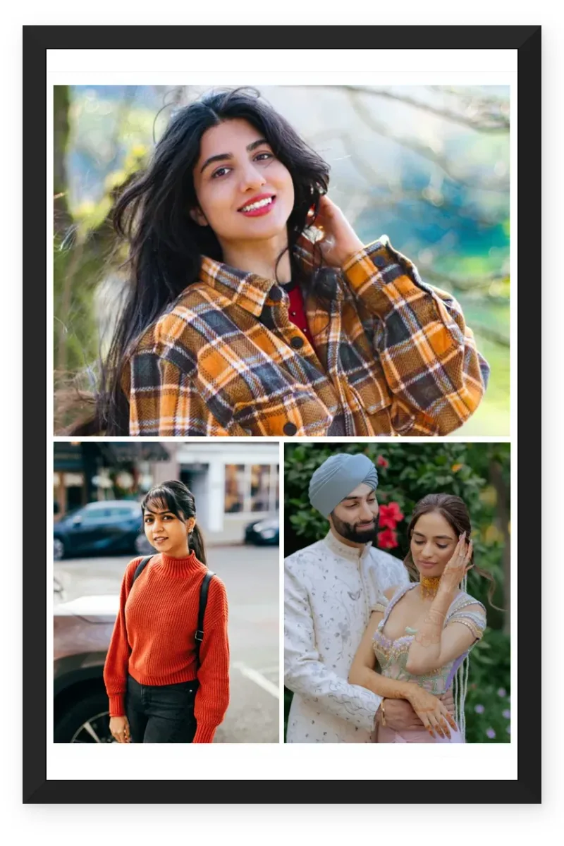 3 Photo Collage Frame Wide Top Two Equal Bottom Row Layout