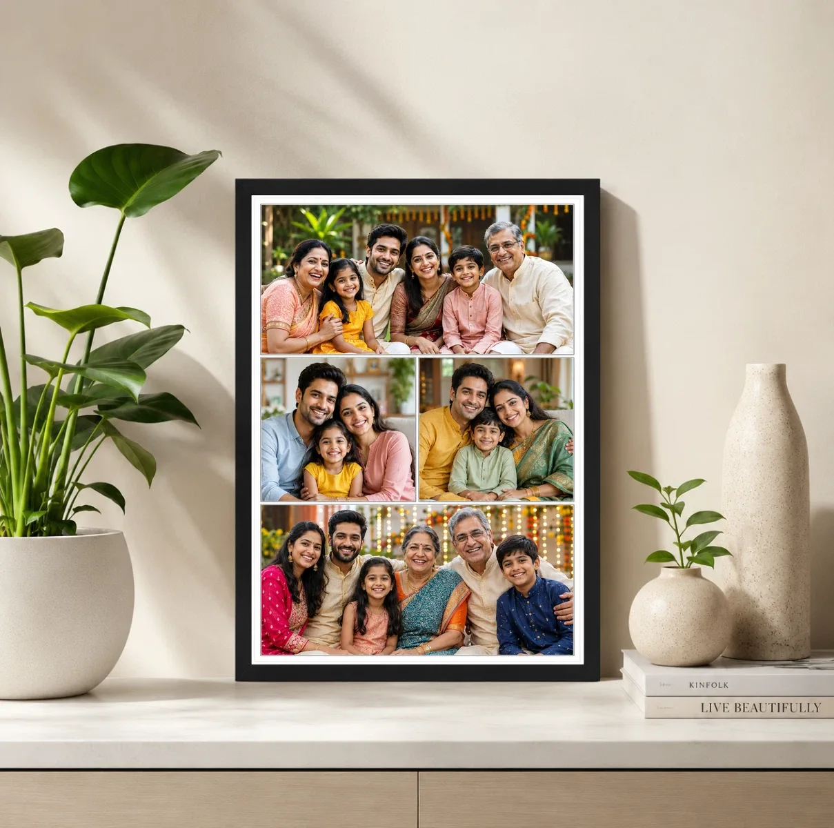 4 Photo Collage Frame Top Wide Two Mid One Bottom Asymmetric Layout, view 2