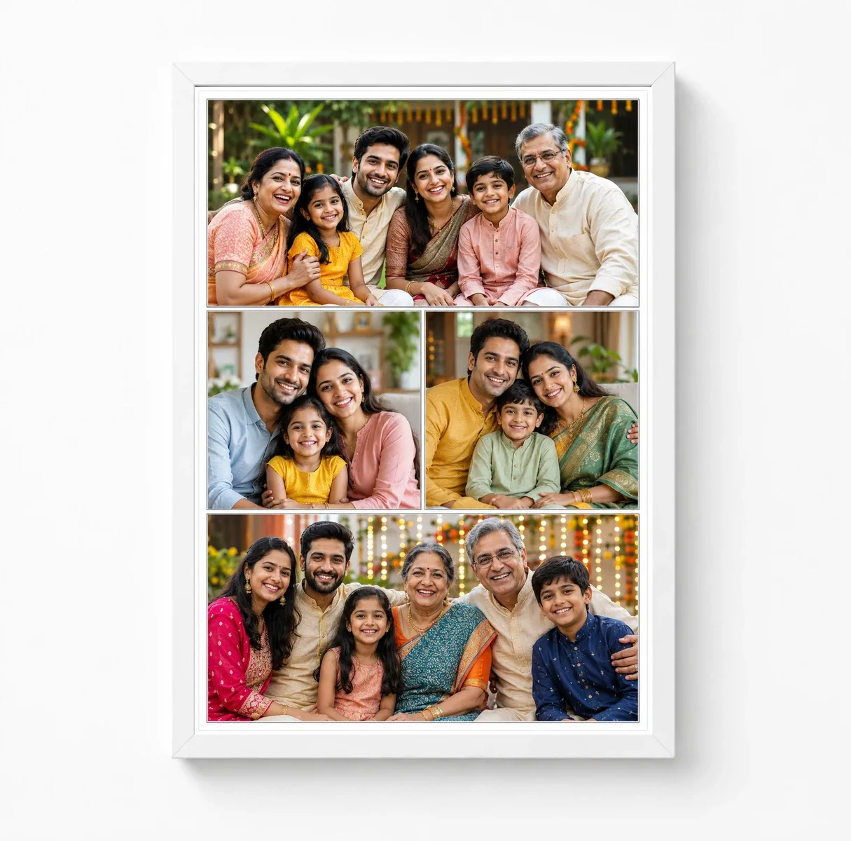 4 Photo Collage Frame Top Wide Two Mid One Bottom Asymmetric Layout, view 3