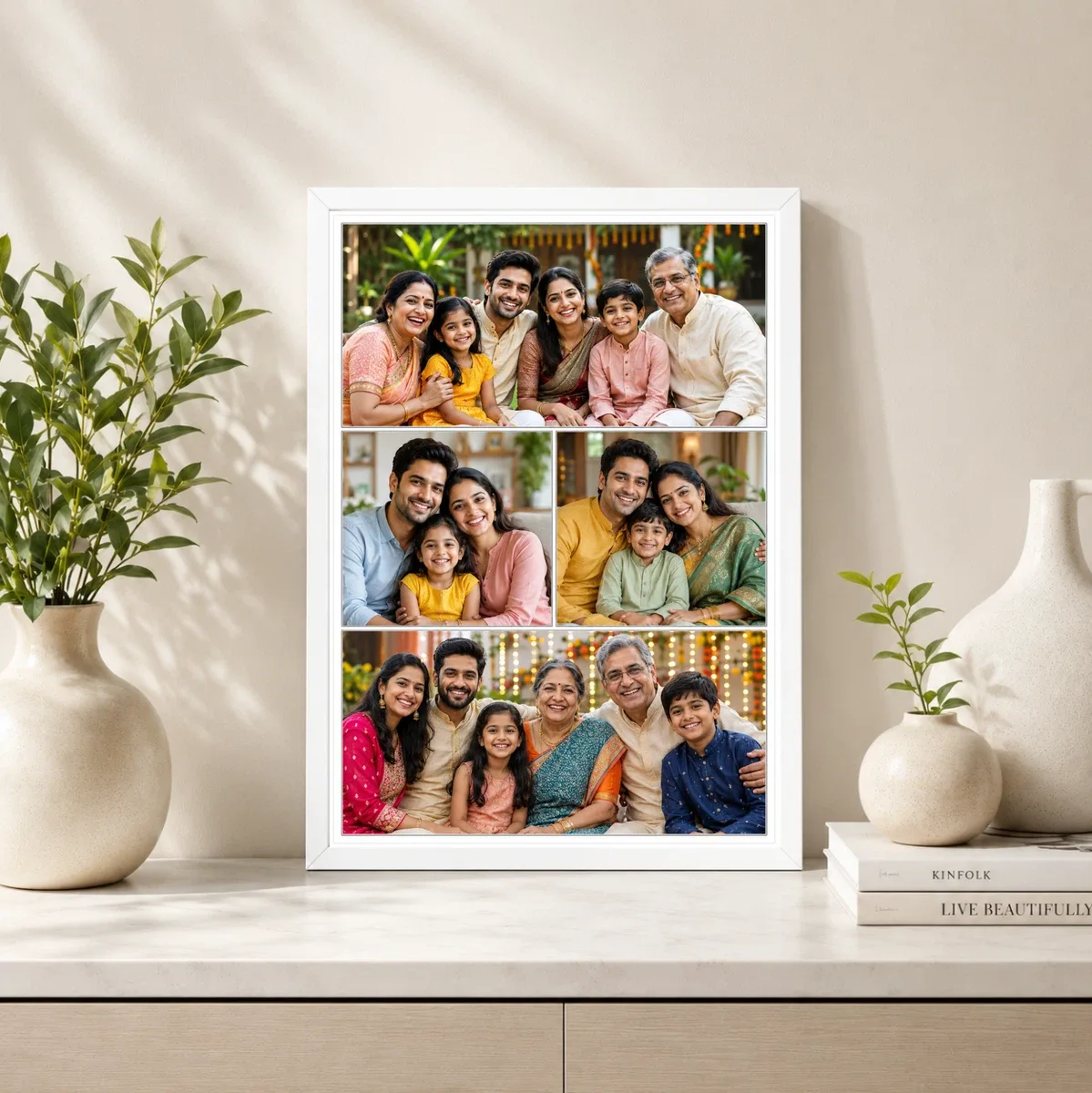 4 Photo Collage Frame Top Wide Two Mid One Bottom Asymmetric Layout, view 4