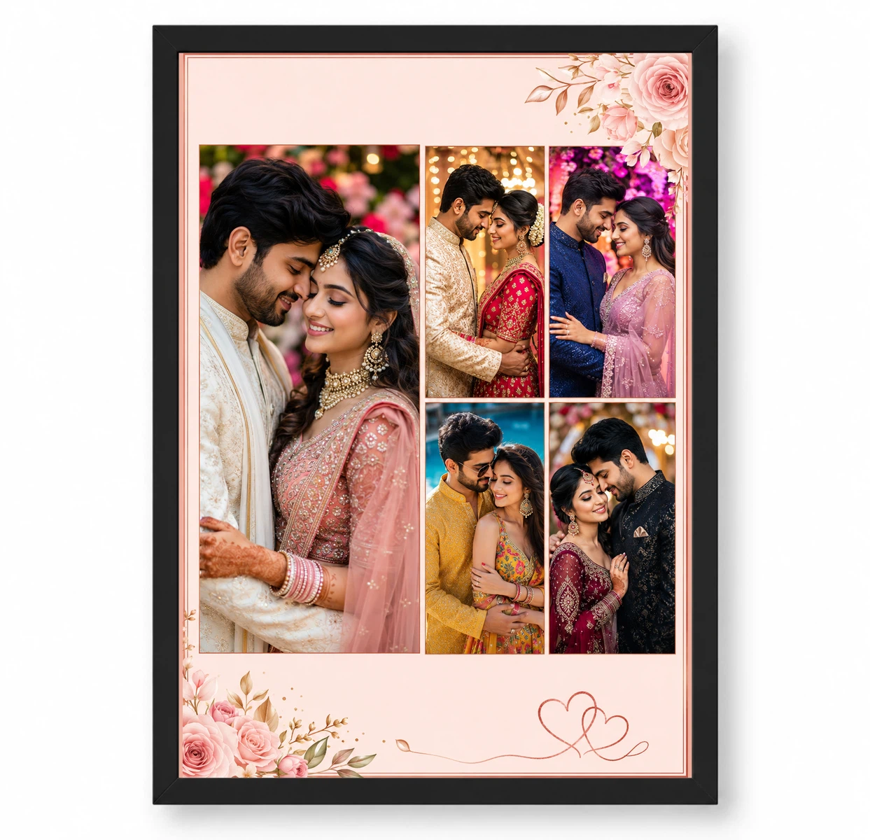 5 Photo Collage Frame Rose Gold 5 Slot Romantic Feminine Layout
