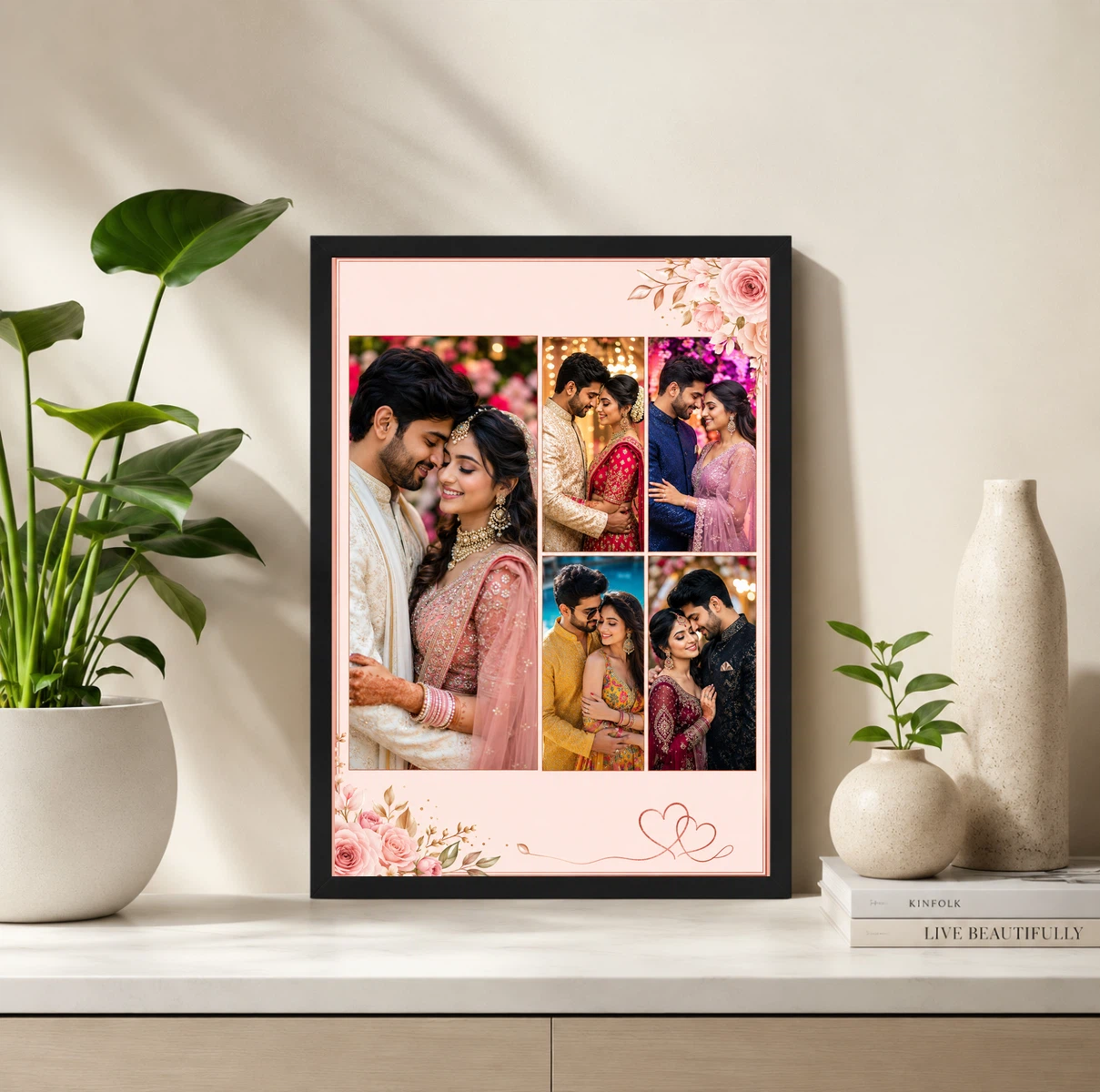 5 Photo Collage Frame Rose Gold 5 Slot Romantic Feminine Layout, view 2