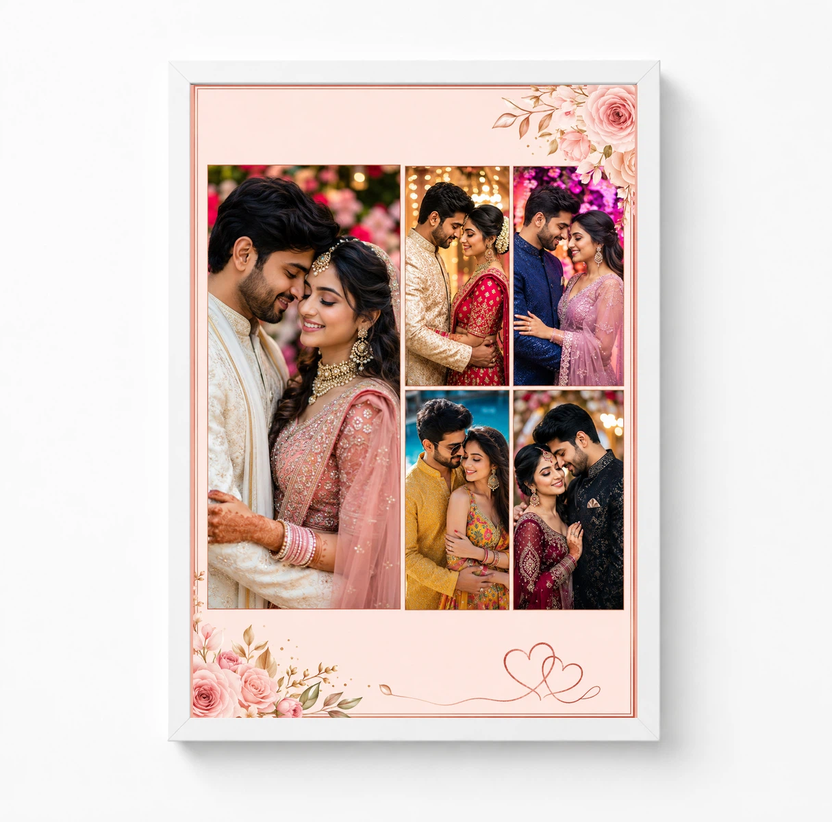 5 Photo Collage Frame Rose Gold 5 Slot Romantic Feminine Layout, view 3