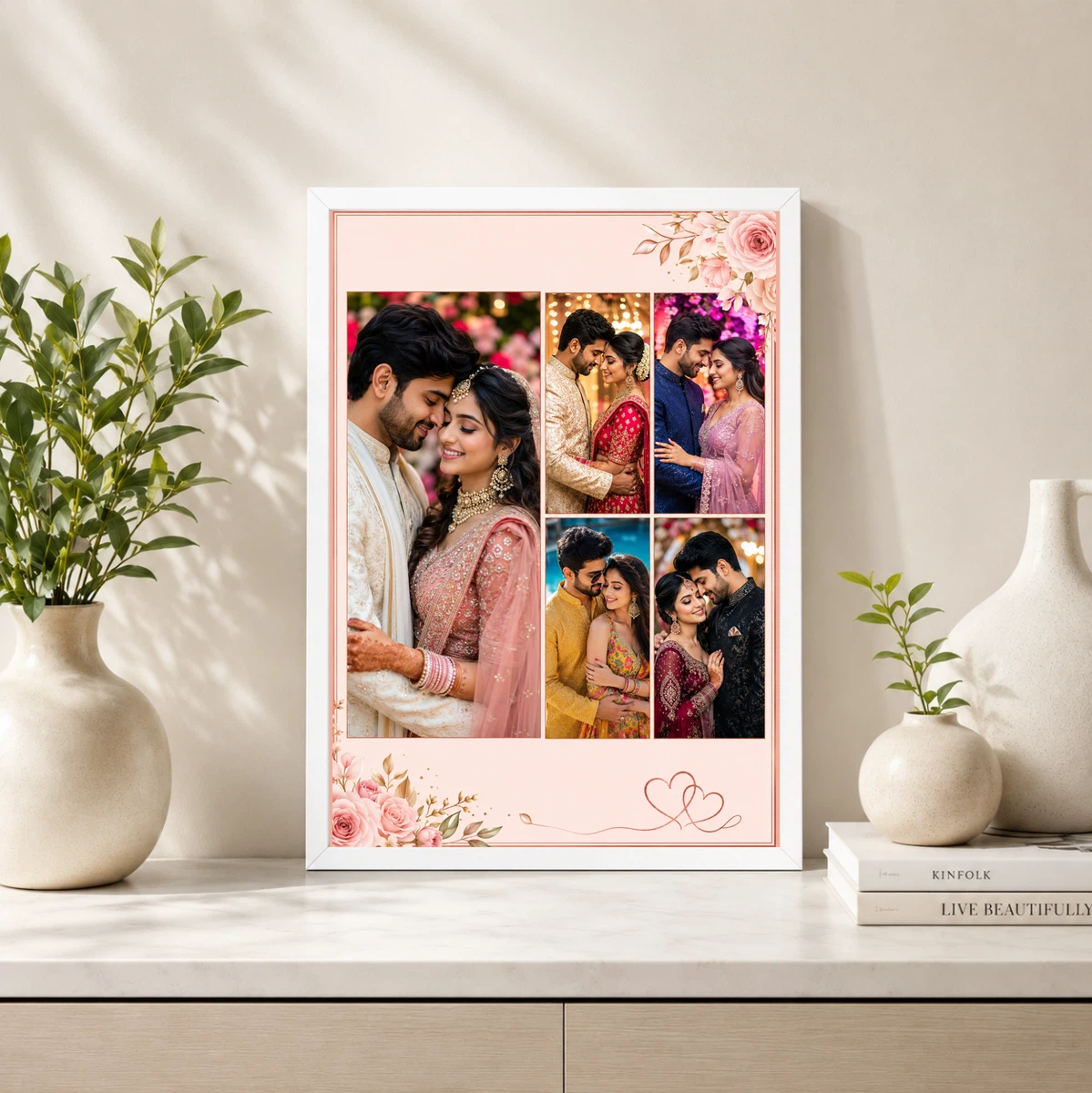 5 Photo Collage Frame Rose Gold 5 Slot Romantic Feminine Layout, view 4
