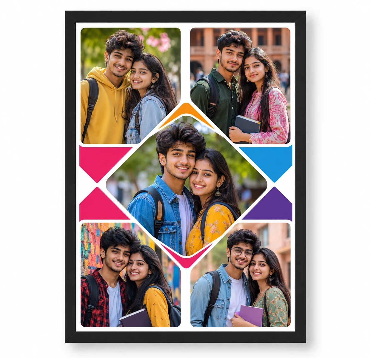 5 Photo Collage Frame X-Pattern 5 Slot Diagonal Layout