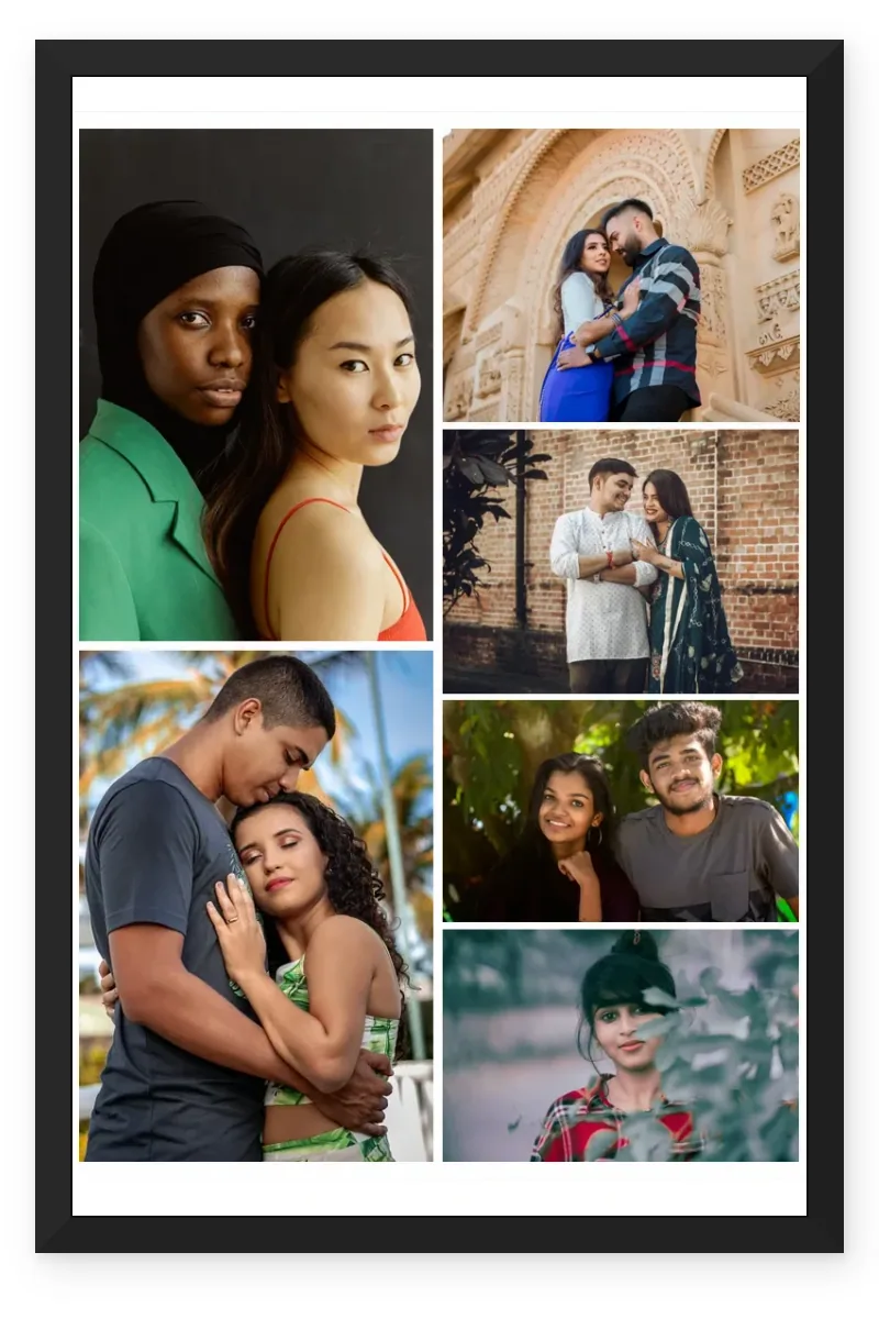 6 Photo Collage Frame Portrait Strip + Square Grid Split Layout