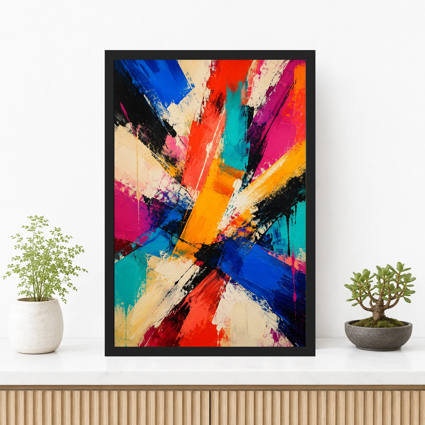 Abstract Bold Colorful Brushstrokes Vibrant Acrylic Modern Art Photo Frame, view 3