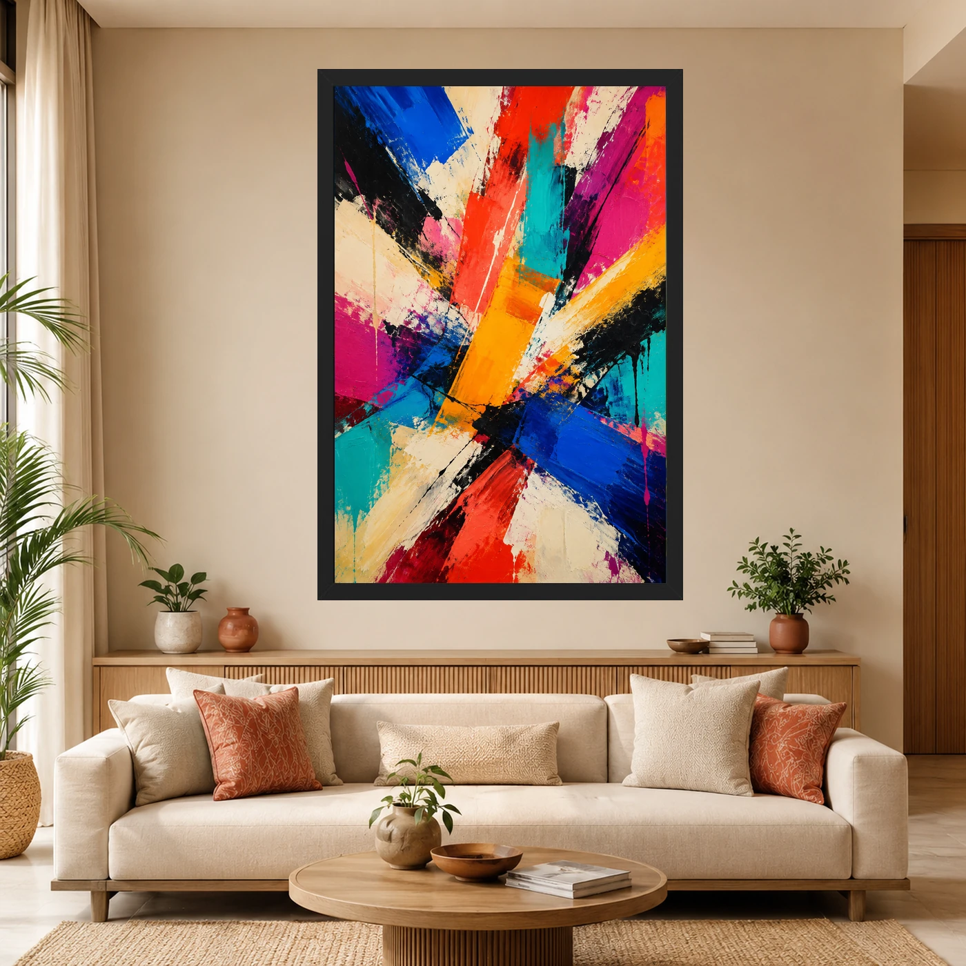 Abstract Bold Colorful Brushstrokes Vibrant Acrylic Modern Art Photo Frame, view 4
