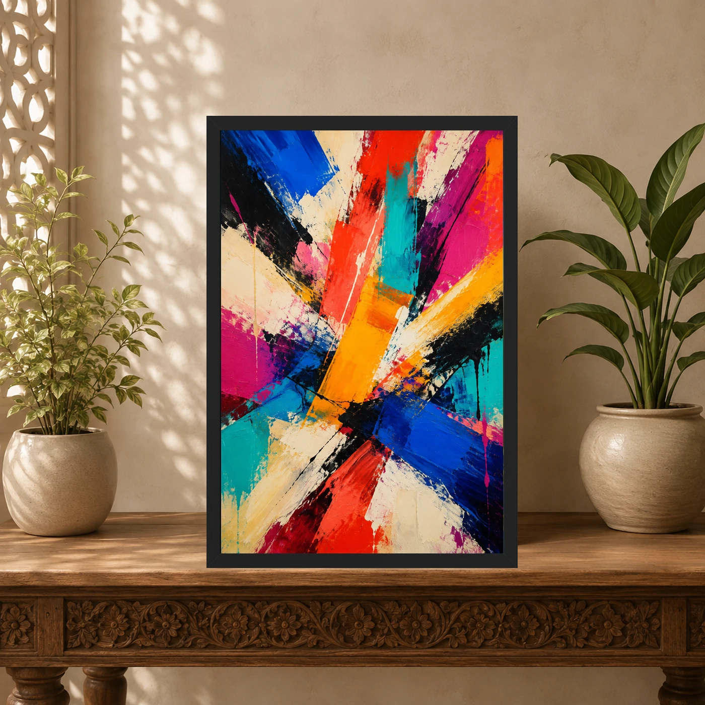 Abstract Bold Colorful Brushstrokes Vibrant Acrylic Modern Art Photo Frame, view 5