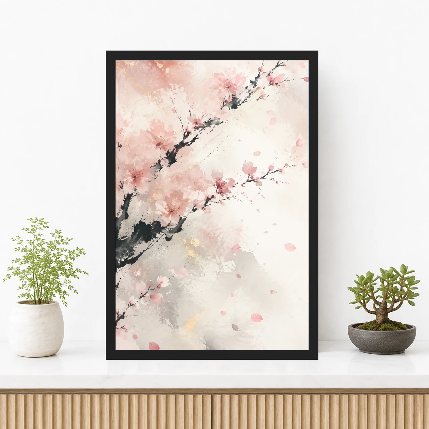 Abstract Cherry Blossom Pink White Japanese Inspired Art Photo Frame, view 3