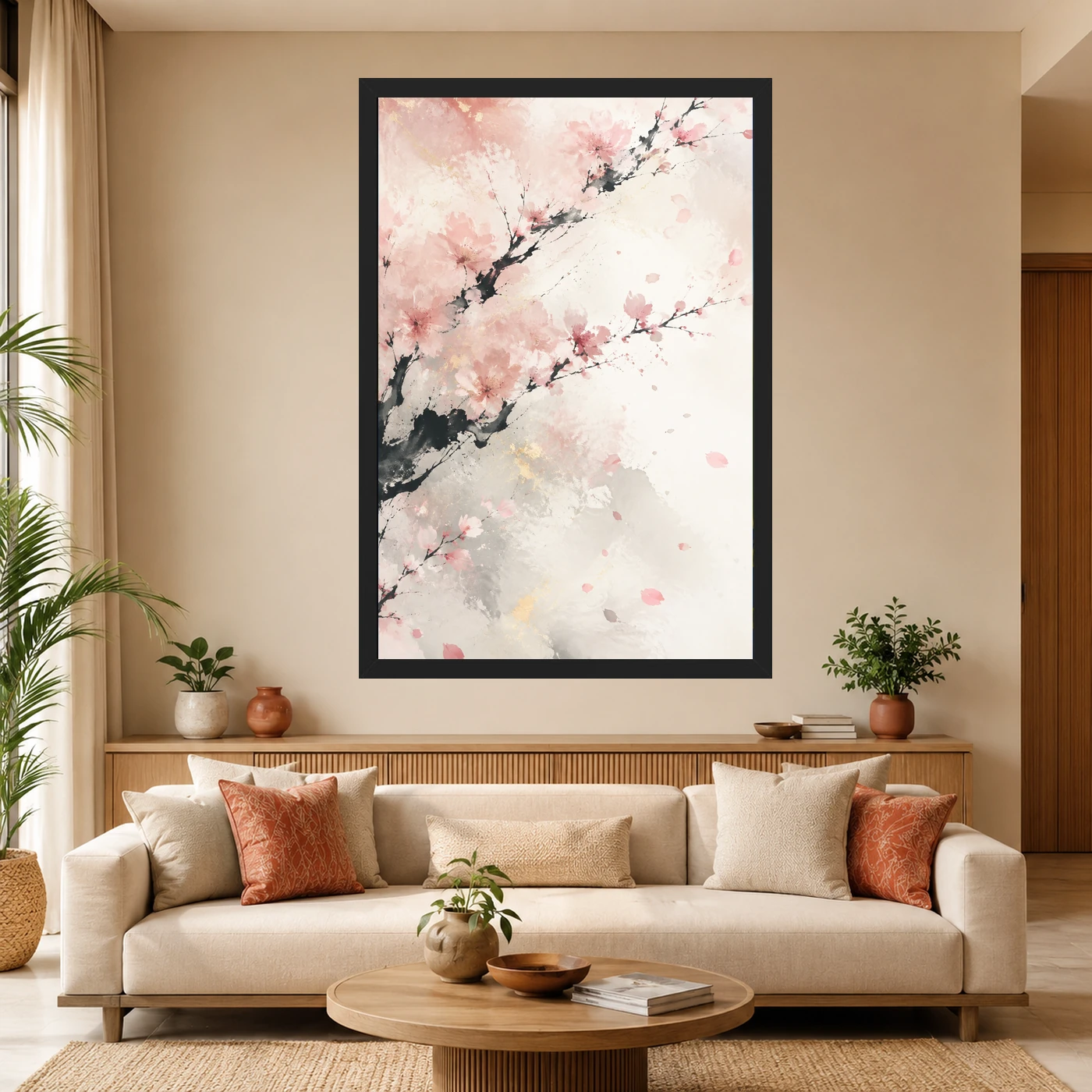 Abstract Cherry Blossom Pink White Japanese Inspired Art Photo Frame, view 4