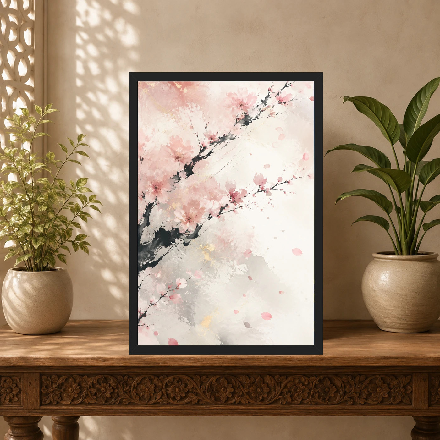 Abstract Cherry Blossom Pink White Japanese Inspired Art Photo Frame, view 5