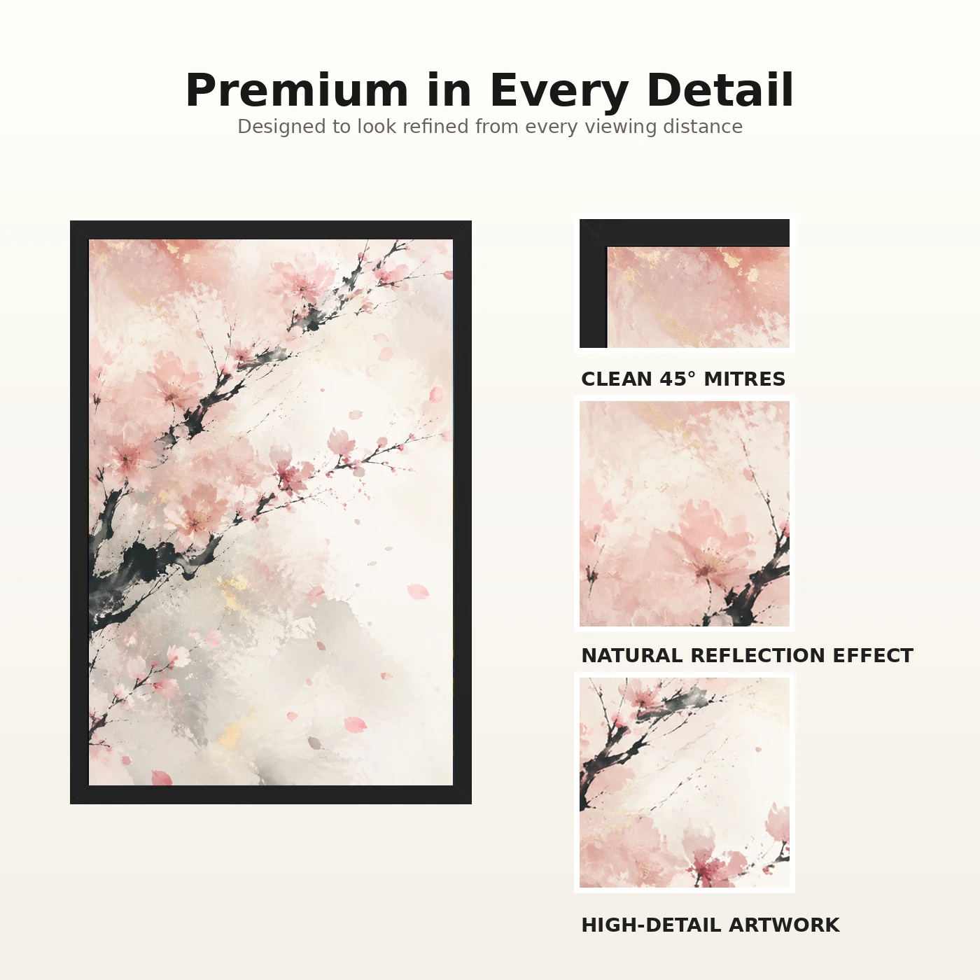 Abstract Cherry Blossom Pink White Japanese Inspired Art Photo Frame, view 9