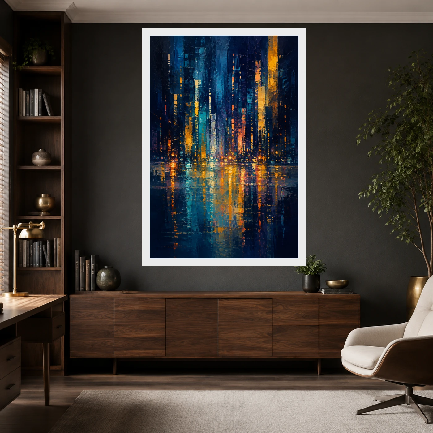 Abstract City Lights Night Impressionist Blue Gold Art Photo Frame, view 10
