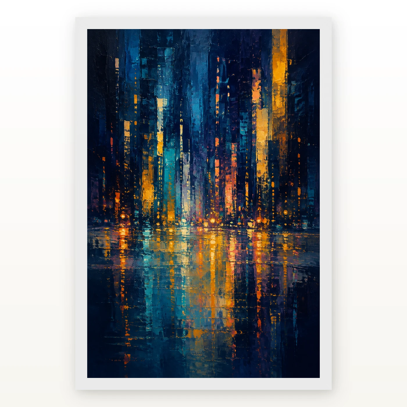 Abstract City Lights Night Impressionist Blue Gold Art Photo Frame, view 2