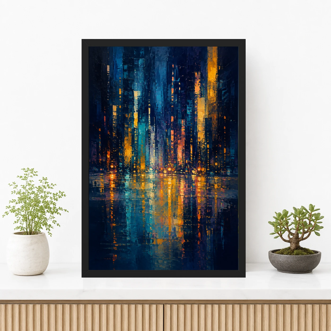 Abstract City Lights Night Impressionist Blue Gold Art Photo Frame, view 3