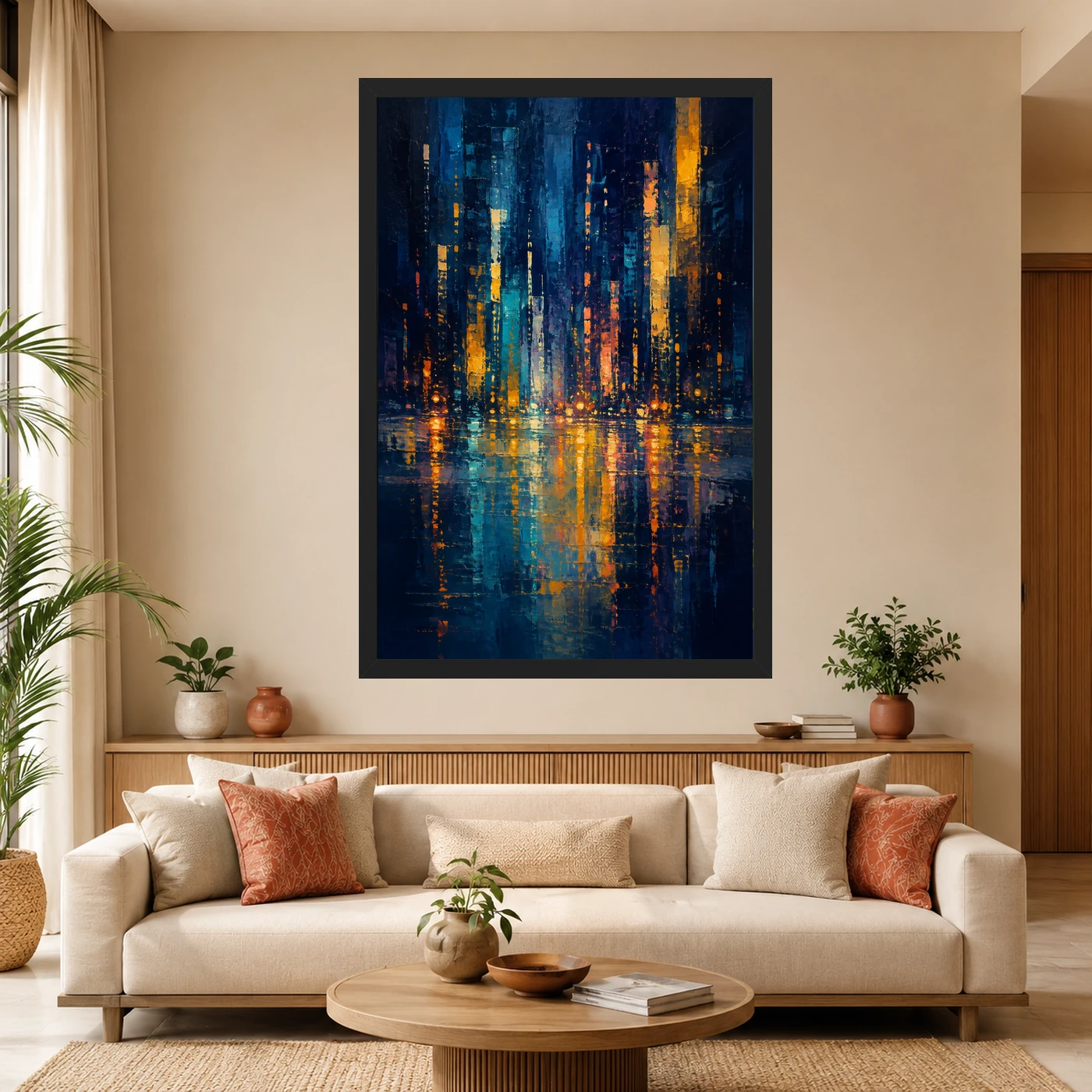 Abstract City Lights Night Impressionist Blue Gold Art Photo Frame, view 4