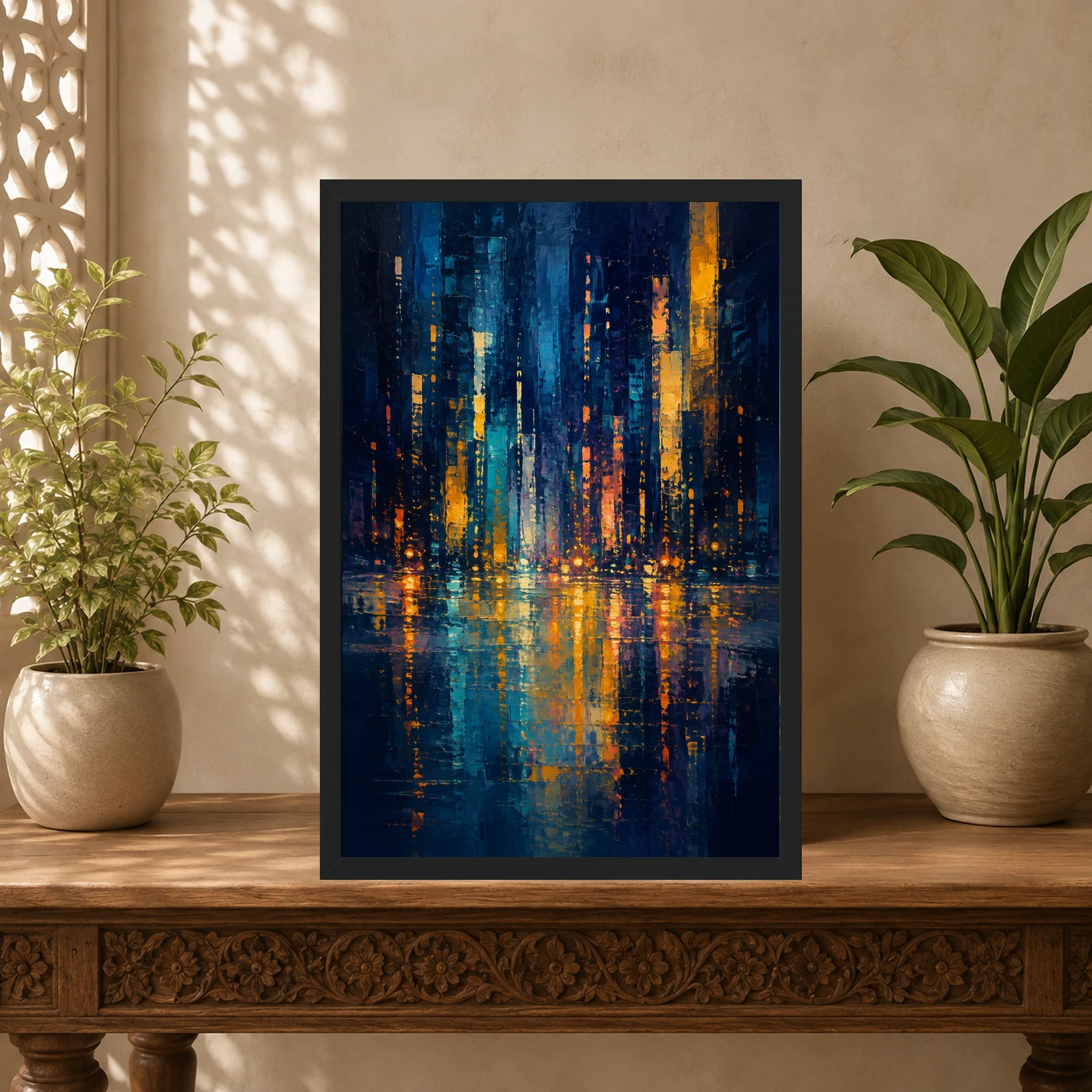 Abstract City Lights Night Impressionist Blue Gold Art Photo Frame, view 5